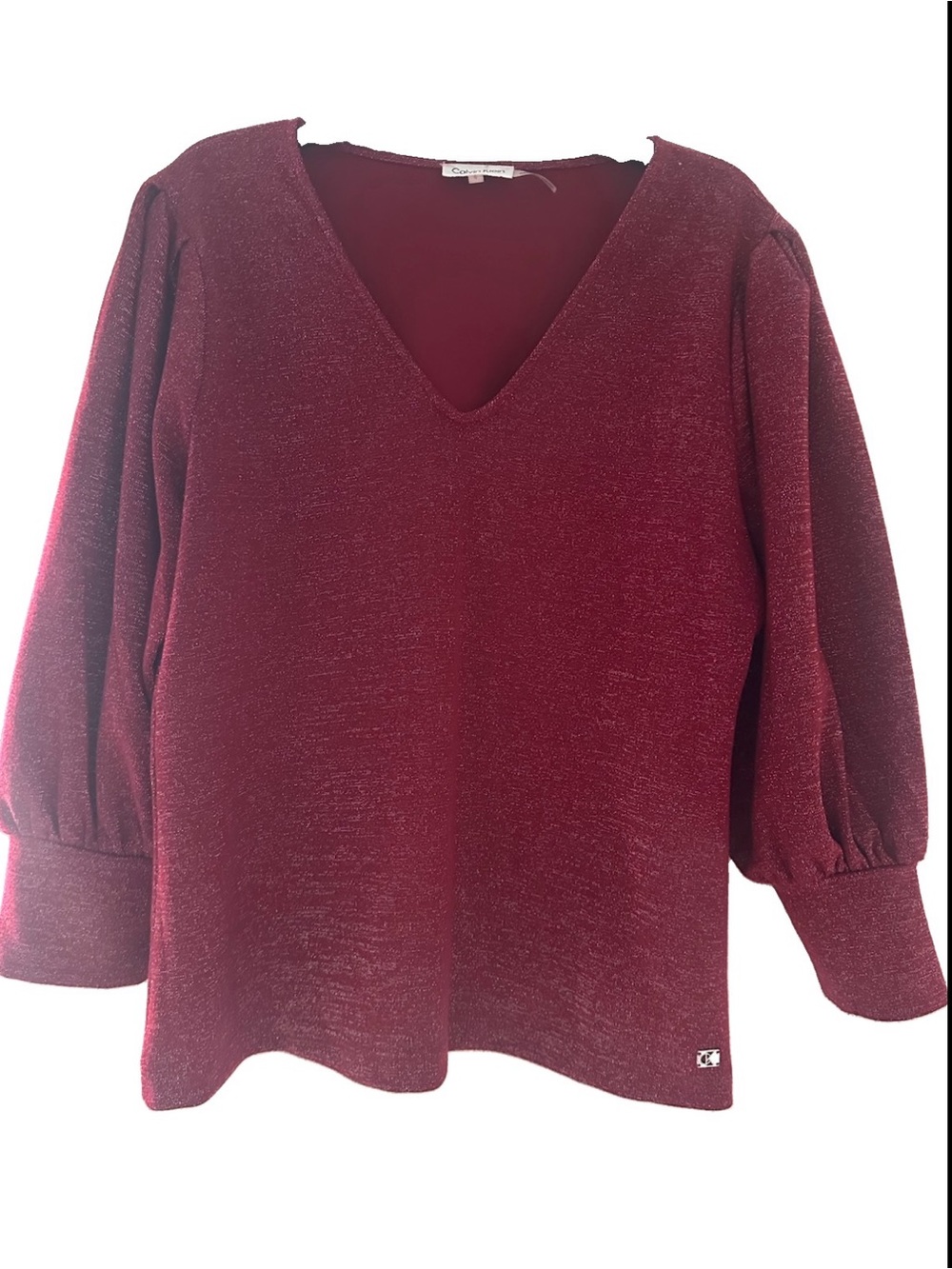 Calvin Klein Deep Red Shimmer V-Neck Top